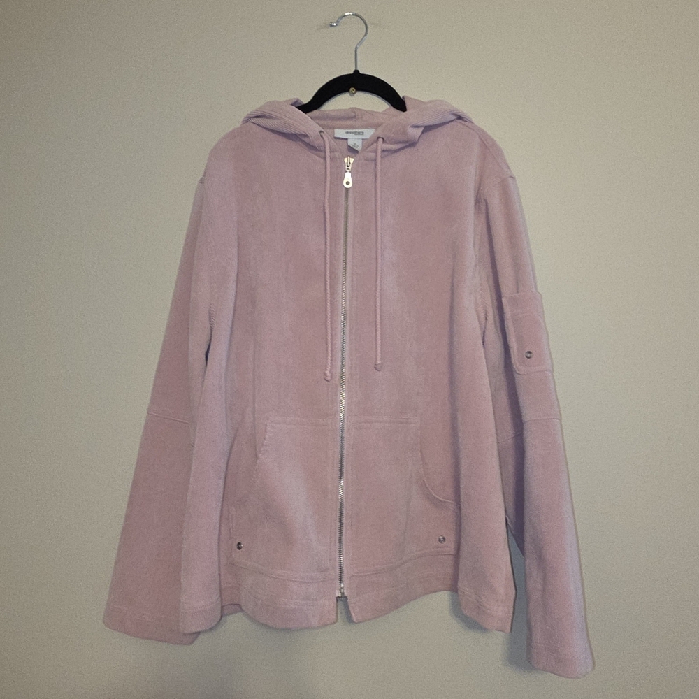 Dressbarn Women Pink Corduroy Zip Up Jacket Hoodie